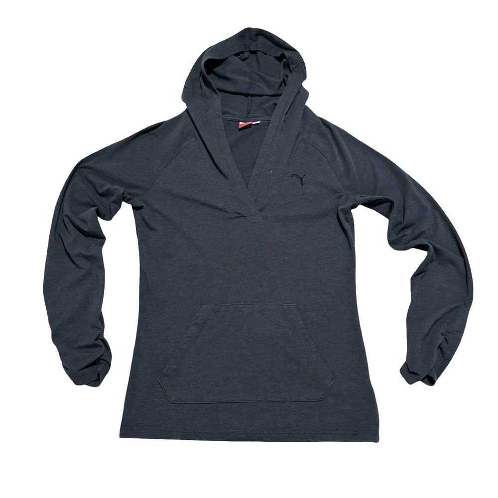 PUMA Sport Lifestyle Women's Lightweight V Neck Hoodie‎ Gray Size S 18 x 26